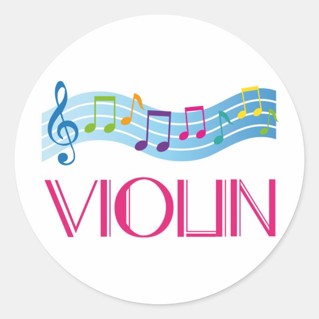 Music Staff and Violin Musical Gift Classic Round Sticker (Front)