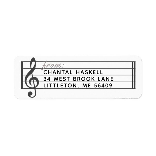 Music Staff Treble Clef Musical Return Address (Front)