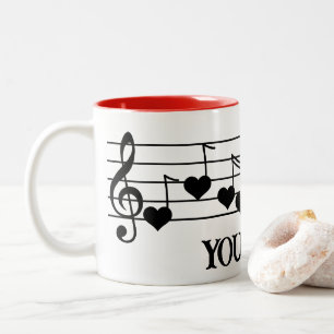 Music Staff with Black Heart Notes Customized Two-Tone Coffee Mug