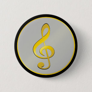 Music Symbol Clef Notes in Gold Black 2 Inch Round Button