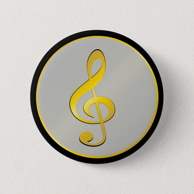 Music Symbol Clef Notes in Gold Black 2 Inch Round Button (Front)