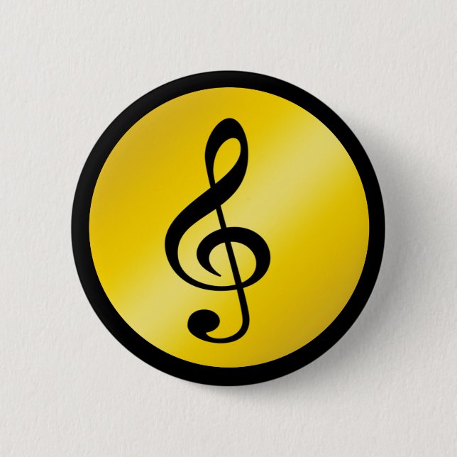 Music Symbol Clef Notes in Gold Black 2 Inch Round Button (Front)