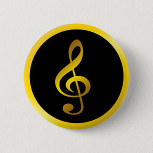 Music Symbol Clef Notes in Gold Black 2 Inch Round Button