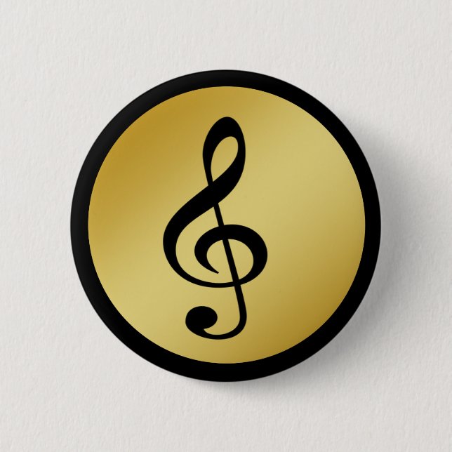 Music Symbol Clef Notes in Gold Black 2 Inch Round Button (Front)