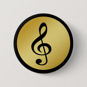 Music Symbol Clef Notes in Gold Black 2 Inch Round Button