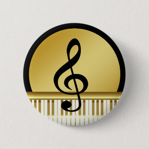 Music Symbol Clef Notes in Piano Gold Black 2 Inch Round Button