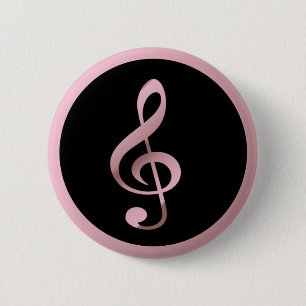Music Symbol Clef Notes in Rose Gold Black 2 Inch Round Button