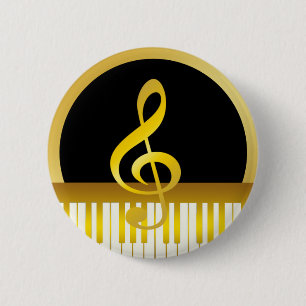 Music Symbol Gold Piano Board Clef Notes 2 Inch Round Button