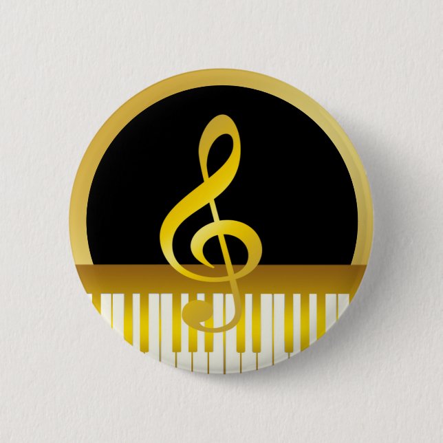 Music Symbol Gold Piano Board Clef Notes 2 Inch Round Button (Front)