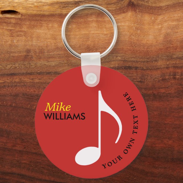 music symbol red keychain with name (Front)