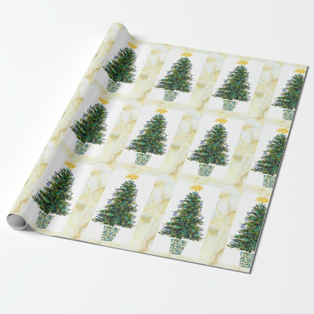 Music Symbols Christmas Tree in Marbleized Frame Wrapping Paper (Unrolled)