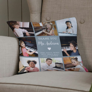 Music Teacher Appreciation Photo Collage Blue Throw Pillow
