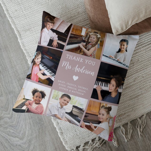 Music Teacher Appreciation Photo Collage Pink  Throw Pillow (Creator Uploaded)