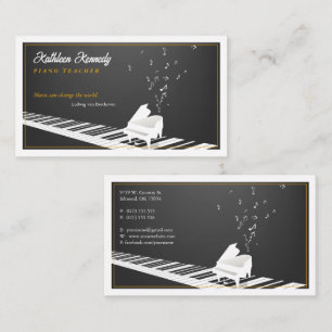 Music Teacher   Black White Piano Keys Business Card