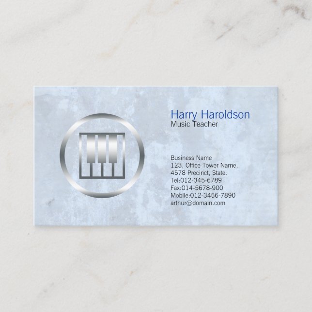 Music Teacher Bold Piano Keys Icon Business Card (Front)