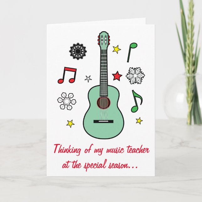 Music Teacher Carte de vacances Guitare et notes (Devant)