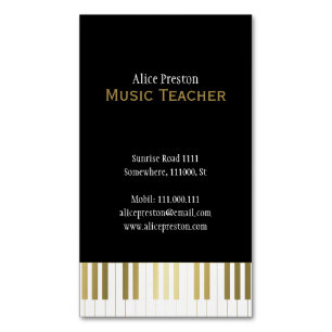 Music Teacher   Elegant Black Golden Piano Magnetic Business Card