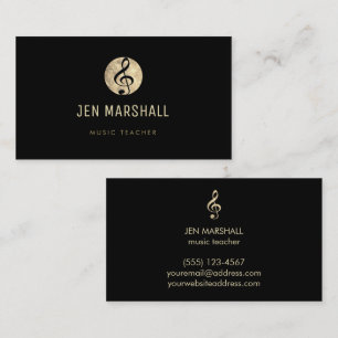 music teacher elegant gold treble clef on black business card