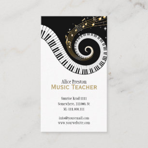 Music Teacher   Elegant Spiral Clack White Piano Business Card