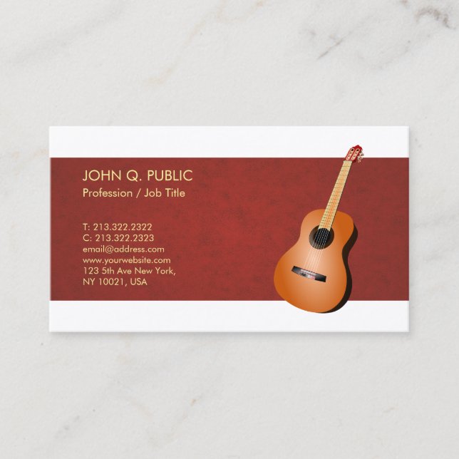 Music Teacher Guitar Elegant Silk Finish Luxe Business Card (Front)