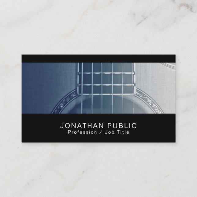 Music Teacher Guitar Lessons Premium Linen Luxury Business Card (Front)