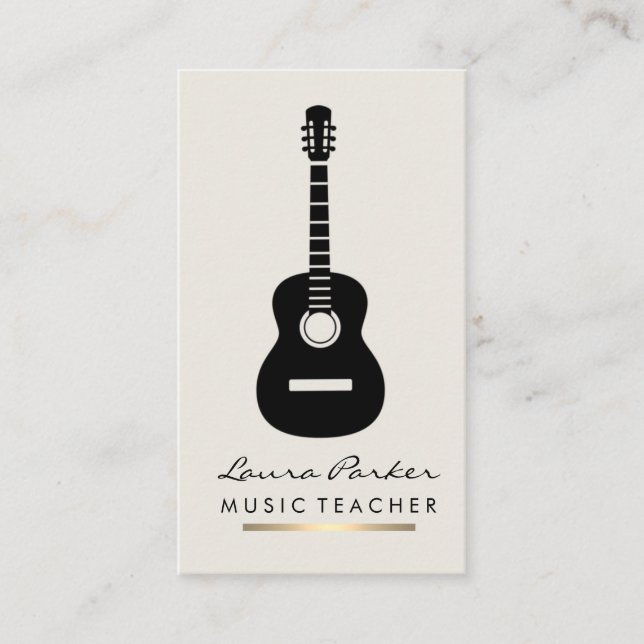 Music Teacher Guitar Player instrument Gold Business Card (Front)