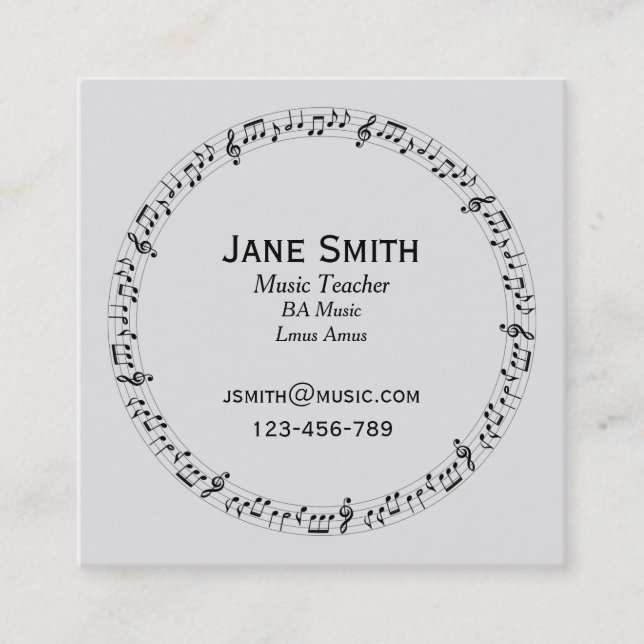 Music teacher music tutor music notes square business card (Front)