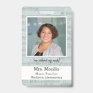 Music Teacher Photo ID Badge smile behind mask