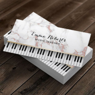 Music Teacher Piano Keys Trendy Rose Gold Marble Business Card