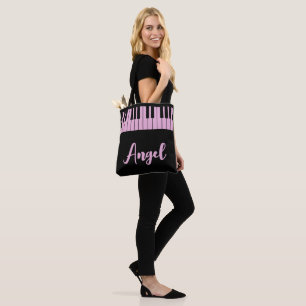 Music Teacher Pink Piano Keyboard Name Dark Tote Bag