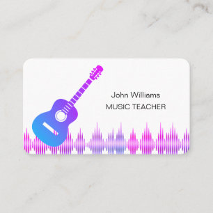 Music Teacher Purple Pink Guitar Musician Elegant  Business Card