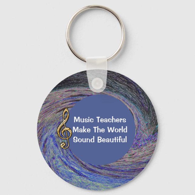 Music Teacher Thank You Blue Spiral Swirl School Keychain (Front)