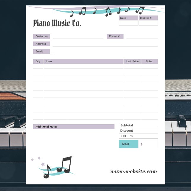 Music Teacher Theme Order Form and Invoice Notepad (Creator Uploaded)