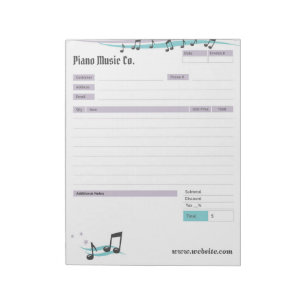 Music Teacher Theme Order Form and Invoice Notepad