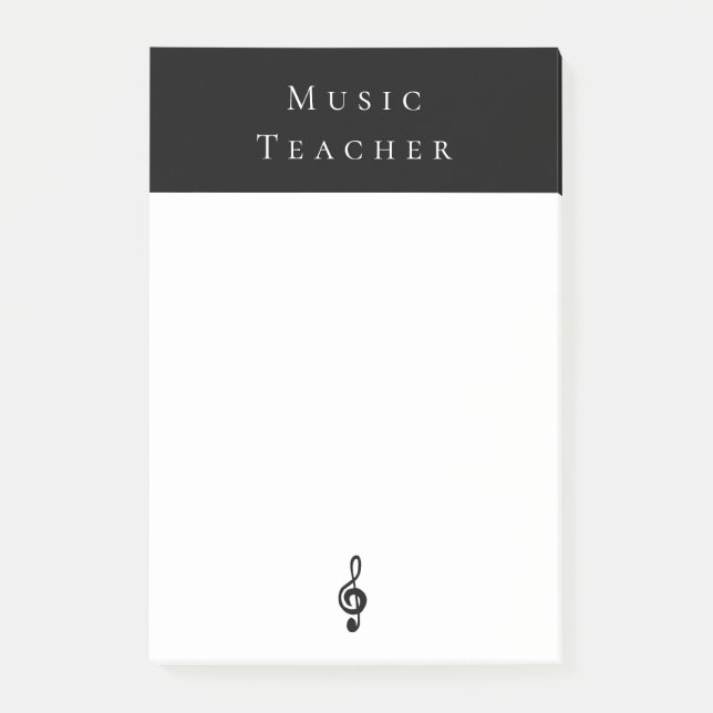 Music Teacher Treble Clef Black White Post-it Notes (Front)