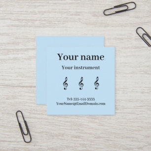 Music Teacher Treble Clef Blue Minimalist Editable Square Business Card