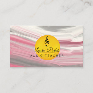 Music Teacher Treble Note Pink Sound Waves Business Card