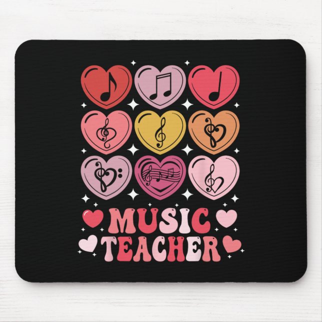 Music Teacher Valentine's Day Musical Notes Hearts Mouse Pad (Front)
