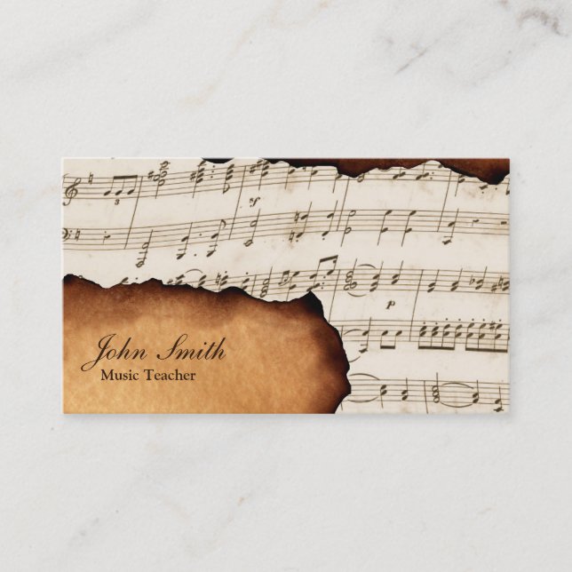 Music Teacher Vintage Old Music Sheet Business Card (Front)