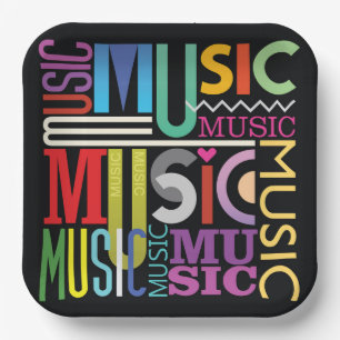 Music text design paper plate