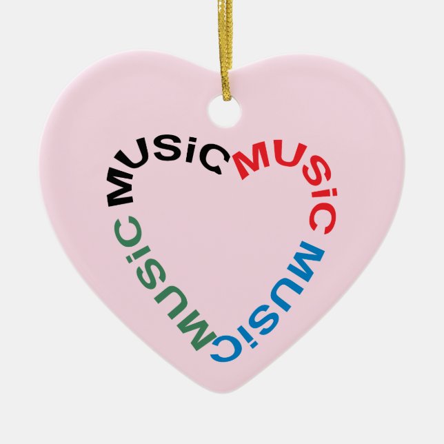 Music Text Heart Ceramic Ornament (Front)