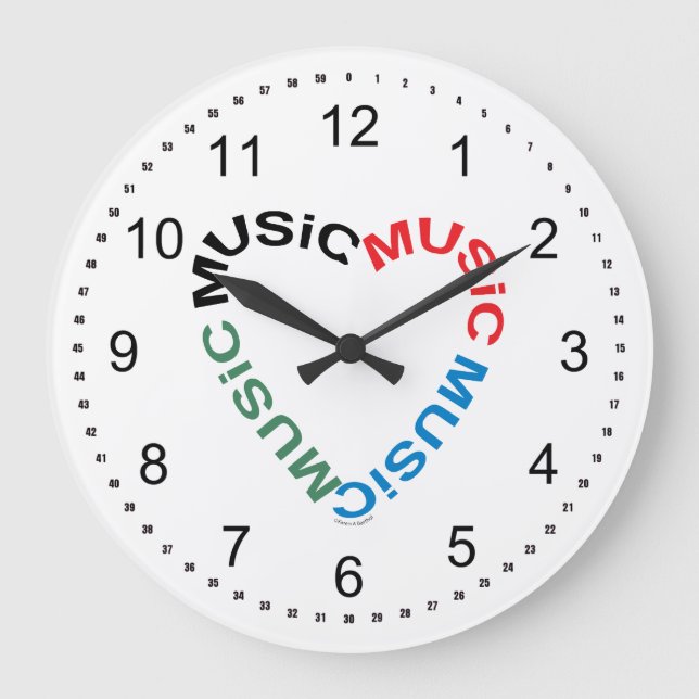 Music Text Heart Large Clock (Front)