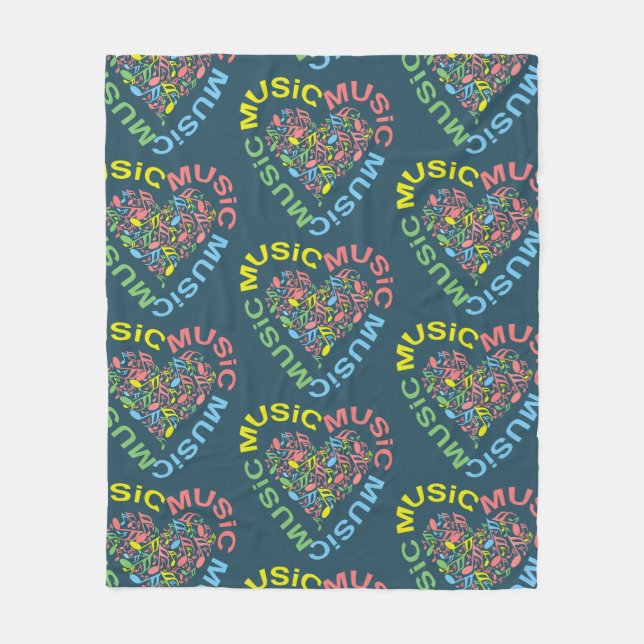 Music Text Heart Notes  Fleece Blanket (Front)
