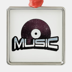 Music text with vinyl record metal ornament