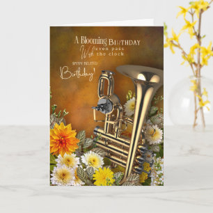 Music Theme Belated Birthday Card Brass Instrument
