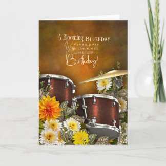 Music Theme Belated Birthday Card with Drum Set