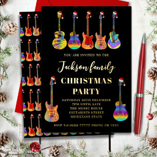 Music Theme Christmas Party Black Gold Foil Holiday Card
