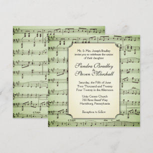 Music Theme Wedding Invitation Green