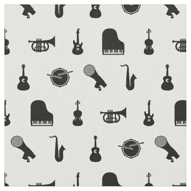 Music Themed Assorted Musical Instruments Pattern Fabric (Close Up)