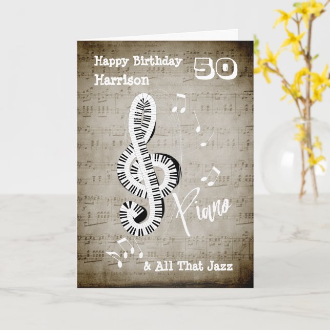 Music Themed Happy Birthday Personalized Card (Yellow Flower)